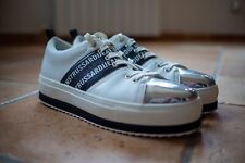 Trussardi Jeans 79A00499 Sneakers Donna Stringate Platform Bianco Nero Silver