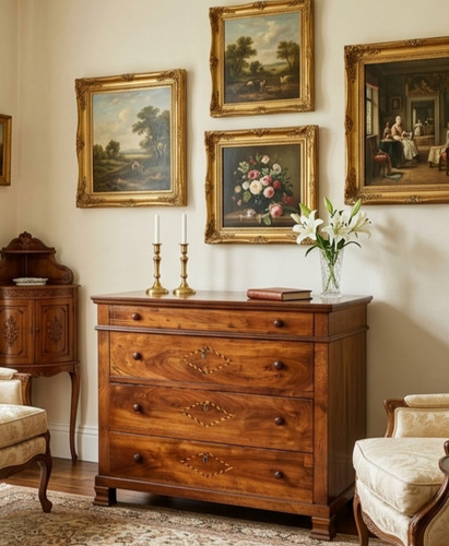 Cassettone noce intarsiato - cassettone,