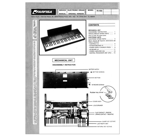 Farfisa 100 service manual - tk-100,