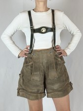 Pantaloni corti vintage in pelle con cinghie - camoscio - testa di cervo e fronte foglia di quercia (78 cm)