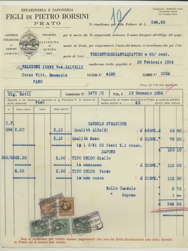 Fattura prato 1936 - prato, stearineria
