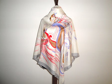 FUORI TUTTO! grande foulard vintage in pura seta 100% con pavoni - 115x113cm