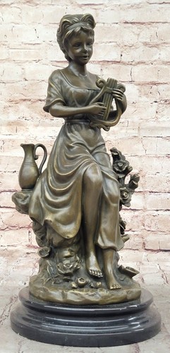 Bronzo seduto donna con arpa - seduto,