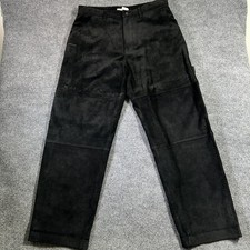 Avirex Pantalone Pelle 36x34 Nero Doppio Ginocchio Falegname Largo Baggy Biker Equitazione