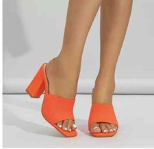Sandali Sabot Ciabatte Tacco Alto 9.5 cm Arancione Comodo Pelle Sintetica 68086