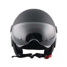Casco Demi Jet Nero Opaco Visiera Elicottero Trasparente Omologato Moto Scooter