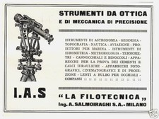 PUBBLICITA' 1928 FILOTECNICA SALMOIRAGHI OTTICA  ASTRONOMIA GEODESIA TEODOLITE
