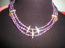 collana collier vintage 3 fili in vetro di MURANO rosa cangiante e cristalli