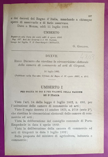 Girgenti 1892 regio - ,