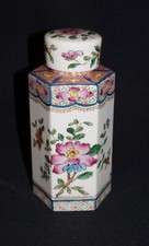 VASO ESAGONALE CON COPERCHIO PORCELLANA LIMOGES FRANCE 17cm DIPINTO A MANO '900