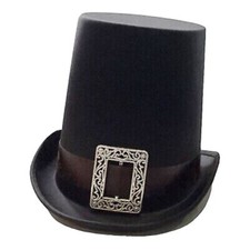 CARNEVALE HALLOWEEN CAPPELLO CILINDRO NERO CON FIBBIA LUCIDO STEAMPUNK VAMPIRO