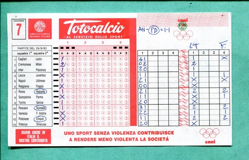 Schedina totocalcio del - schedina,