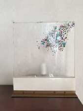 LAMPADA DESIGN ARTIGIANALE. IN VETRO SPESSO e DECORI- BASE IN METALLO E LEGNO