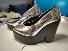 Décolleté zeppa sexy. EU 37. Argento e nero. Tacco 12. Topshop. Usate una volta