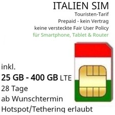 ITALIA SIM per turisti e 25 GB - 400 GB LTE (28 giorni dalla data desiderata)