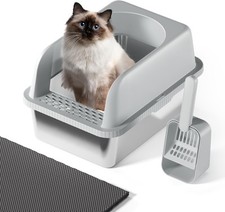 Lettiera per Gatti in Acciaio Inox bordo alto in plastica tappetino e paletta