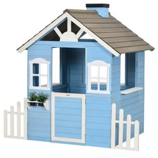Outsunny Casetta per Bambini 3-7 Anni in Legno di Abete Blu