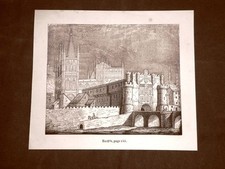 Incisione in rame del 1849 Veduta del Castello di Burgos Spagna