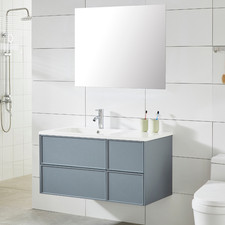 MOBILE BAGNO SOSPESO CON LAVABO IN CERAMICA E SPECCHIO 100 CM 4 CASSETTI GRIGIO