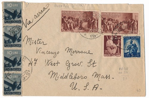 Italia 1947 busta baselice - 1947, baselice-usa