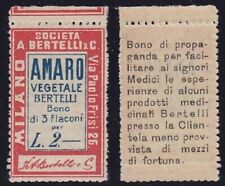 Regno - Etichetta pubblicitaria "Amaro Vegetale Bertelli" con stampa al verso.