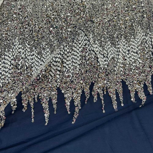 Tessuto tulle ricamato - ricamato, blu