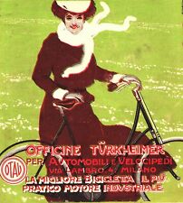 PUBBLICITA' 1909 OFFICINE TURKHEIMER OTAV MILANO AUTO MOTO BICICLETTA MODA DONNA