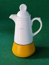 CAFFETTIERA VINTAGE ACCIAIO INOX E PORCELLANA BIANCA DECORATA 2/3 TZ NUOVA. CT5