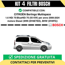KIT BOSCH 4 Filtri tagliando per CITROËN Berlingo Multispace 1.6 HDi 75/BlueH...