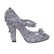 Dolce & Gabbana Cristallo Rosa Borchie Glitter Tacchi Scarpe Coco Argento