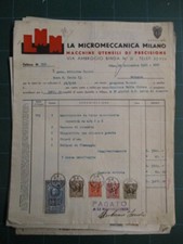 LMM LA MICROMECCANICA MILANO, FATTURA 1941, CON MARCA DA BOLLO