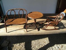 1900 MOBILI PER BAMBOLE IN LEGNO CURVATO seduta panca sedia a dondolo tavolo Thonet Kohn Fischel