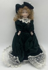 Bambola In Fine Porcellana Con Vestito Verde Grande Altezza 44 Cm Usata