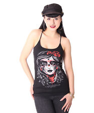 Liquor Brand Mexican Skull Lady Rockabilly Spaghettiträger Tattoo Top