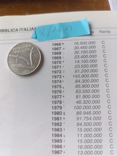 Moneta lire del - 10, 1974