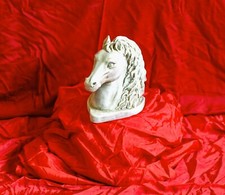 SCULTURA TESTA DI CAVALLO gesso alabastro bianco anticato 17,5 CM PER INTERNO 