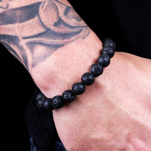 Bracciale nero pietra lavica - bracciale,