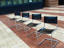 SET 4 SEDIE ANNI '70 PELLE NERA, METALLO BIANCO