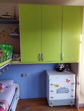 cameretta a soppalco per ragazzi 2 letti, colore bianco/lilla/verde