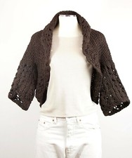 SARIKO NEPAL Wool Bolero Brown Open Front Cardigan Maglione Lana One Size S M 