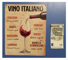 Targa vintage Vino italiano teroldego chianti cannonau barolo, metallo, cm 25x20