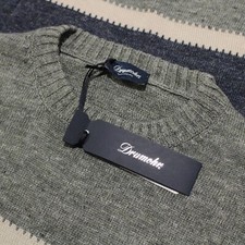 Maglione pullover girocollo Drumohr nuovo con etichette taglia 52 L US in misto lino a righe verde