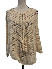 Poncho fatto a mano lana nuovo con etichette all'uncinetto frange a mano avorio boho look delicato