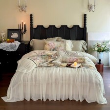 Set lenzuola 4 pezzi pizzo puro cotone fiori copripiumino lenzuolo piatto 2 federe