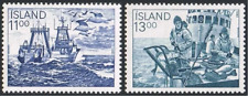 Islanda 1983 barche da pesca, pescatori, pesci, industria, gabbiani, uccellini MNH