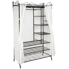 Armadio guardaroba in metallo con tenda stoffa appendiabiti cabina beige nero nu