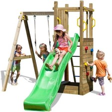 Parco Giochi in Legno con Altalena Arrampicata Scivolo e Sabbiera 290x200x210cm