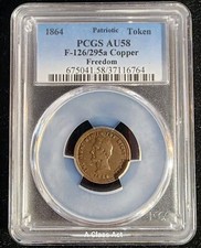 Fuld 126/295a R-5 PCGS AU58 Lincoln 1864 L'uomo giusto al posto giusto CB1172