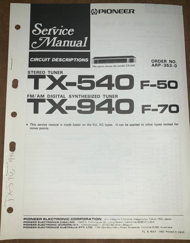 Pioneer 540 tx 940 - f-50, tx-940
