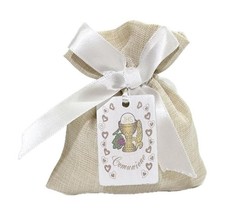 10X Sacchetto portaconfetti con tag legno PRIMA COMUNIONE bomboniera 1DIN